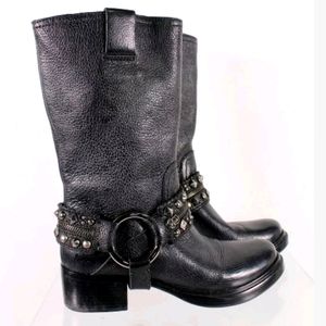 Miu Miu Black Leather Tall Zip Ring Harnes